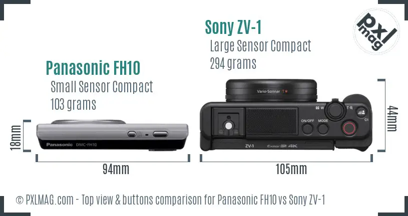 Panasonic FH10 vs Sony ZV-1 top view buttons comparison