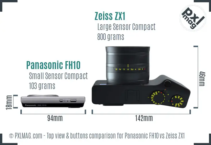 Panasonic FH10 vs Zeiss ZX1 top view buttons comparison