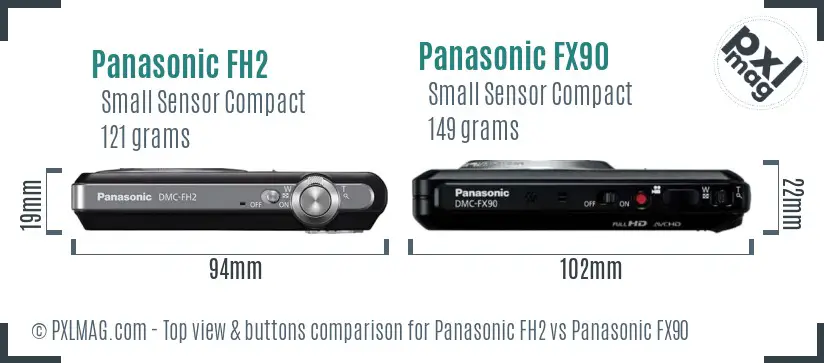 Panasonic FH2 vs Panasonic FX90 top view buttons comparison