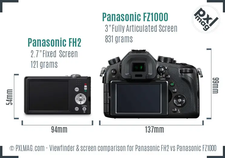 Panasonic FH2 vs Panasonic FZ1000 Screen and Viewfinder comparison