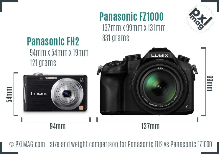 Panasonic FH2 vs Panasonic FZ1000 size comparison