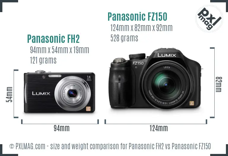 Panasonic FH2 vs Panasonic FZ150 size comparison Panasonic FH2 vs Panasonic FZ150 size comparison