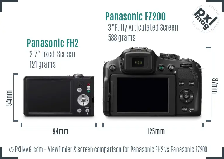 Panasonic FH2 vs Panasonic FZ200 Screen and Viewfinder comparison