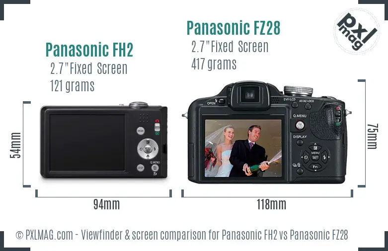 Panasonic FH2 vs Panasonic FZ28 Screen and Viewfinder comparison