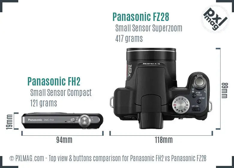 Panasonic FH2 vs Panasonic FZ28 top view buttons comparison