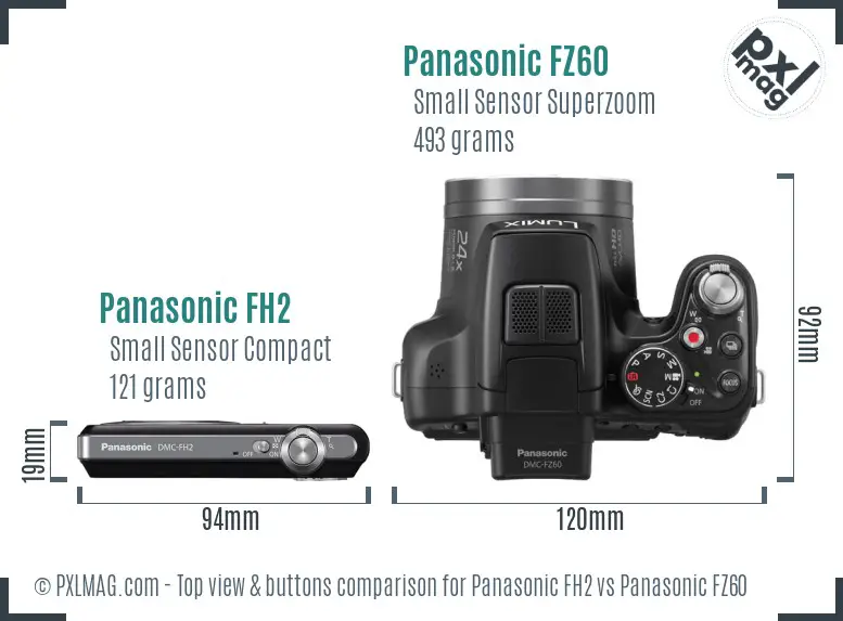 Panasonic FH2 vs Panasonic FZ60 top view buttons comparison