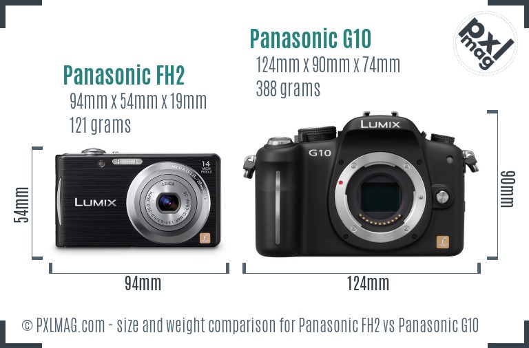 Panasonic FH2 vs Panasonic G10 size comparison