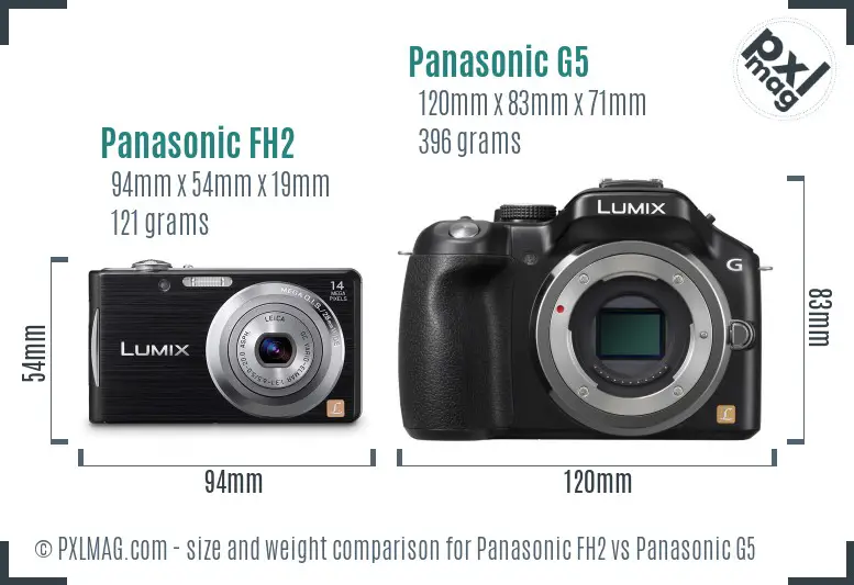 Panasonic FH2 vs Panasonic G5 size comparison