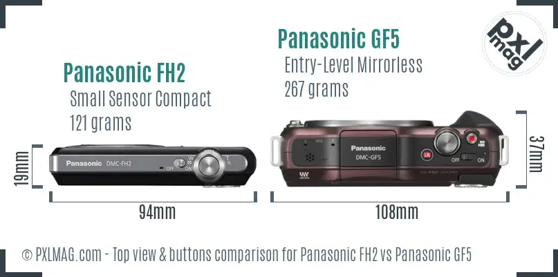 Panasonic FH2 vs Panasonic GF5 top view buttons comparison Panasonic FH2 vs Panasonic GF5 top view buttons comparison