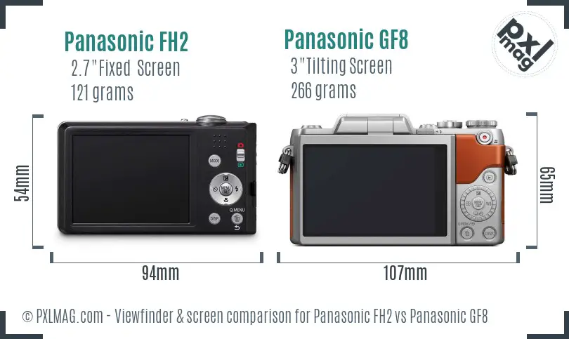 Panasonic FH2 vs Panasonic GF8 Screen and Viewfinder comparison