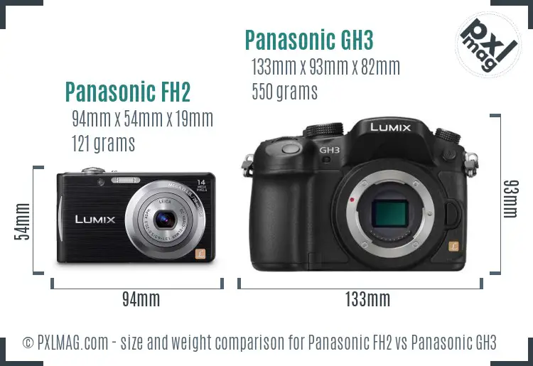 Panasonic FH2 vs Panasonic GH3 size comparison