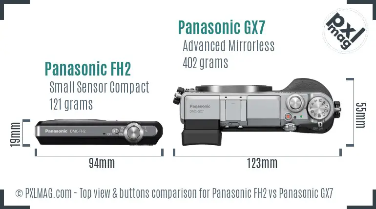 Panasonic FH2 vs Panasonic GX7 top view buttons comparison Panasonic FH2 vs Panasonic GX7 top view buttons comparison
