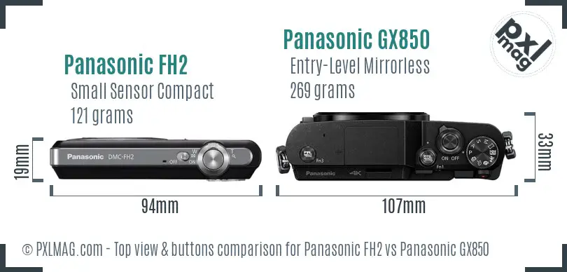 Panasonic FH2 vs Panasonic GX850 top view buttons comparison Panasonic FH2 vs Panasonic GX850 top view buttons comparison