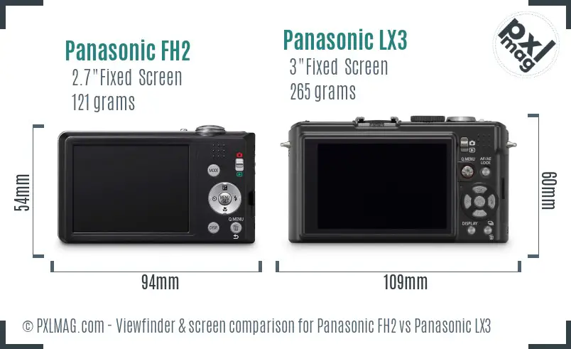 Panasonic FH2 vs Panasonic LX3 Screen and Viewfinder comparison