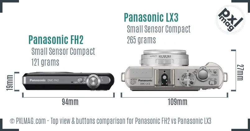 Panasonic FH2 vs Panasonic LX3 top view buttons comparison