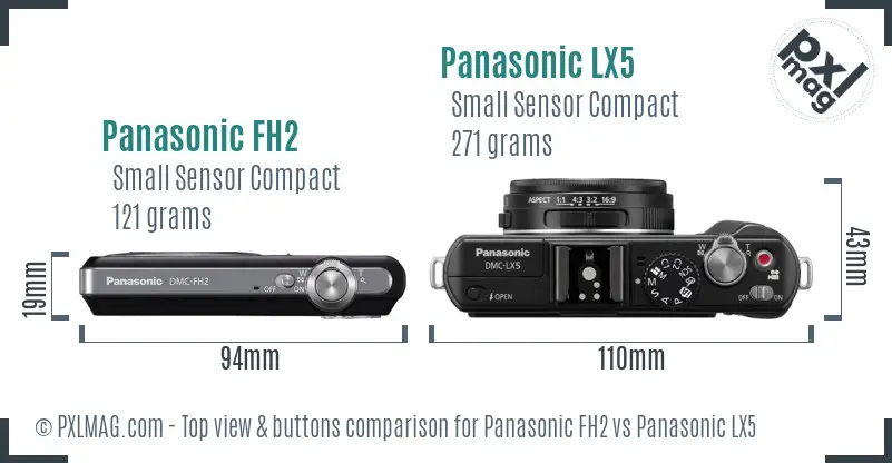 Panasonic FH2 vs Panasonic LX5 top view buttons comparison Panasonic FH2 vs Panasonic LX5 top view buttons comparison