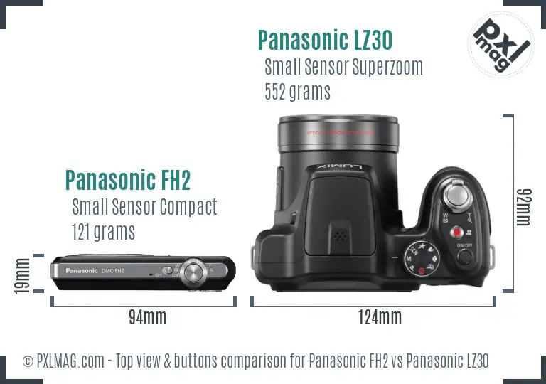 Panasonic FH2 vs Panasonic LZ30 top view buttons comparison