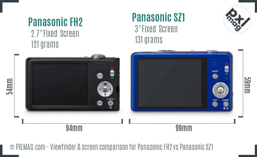 Panasonic FH2 vs Panasonic SZ1 Screen and Viewfinder comparison