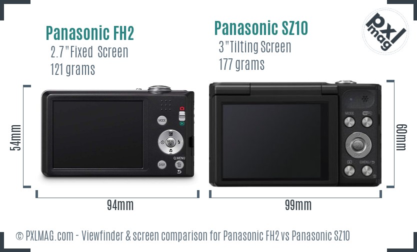 Panasonic FH2 vs Panasonic SZ10 Screen and Viewfinder comparison
