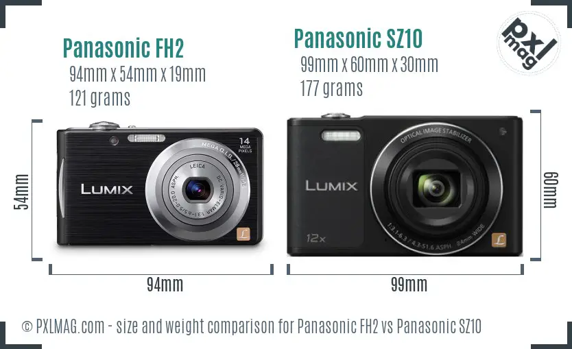 Panasonic FH2 vs Panasonic SZ10 size comparison