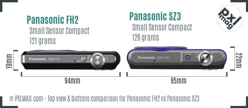 Panasonic FH2 vs Panasonic SZ3 top view buttons comparison Panasonic FH2 vs Panasonic SZ3 top view buttons comparison