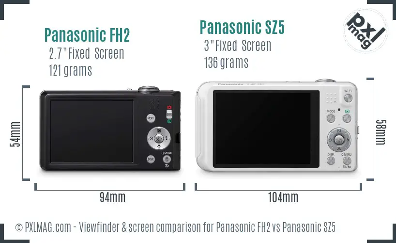 Panasonic FH2 vs Panasonic SZ5 Screen and Viewfinder comparison