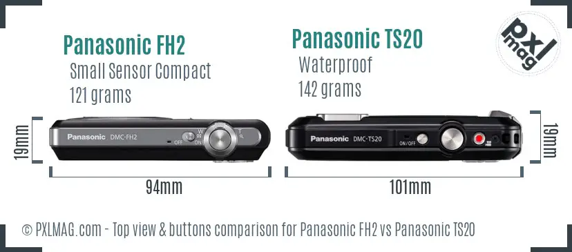 Panasonic FH2 vs Panasonic TS20 top view buttons comparison