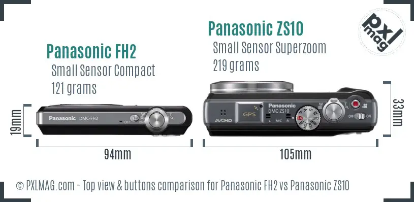 Panasonic FH2 vs Panasonic ZS10 top view buttons comparison