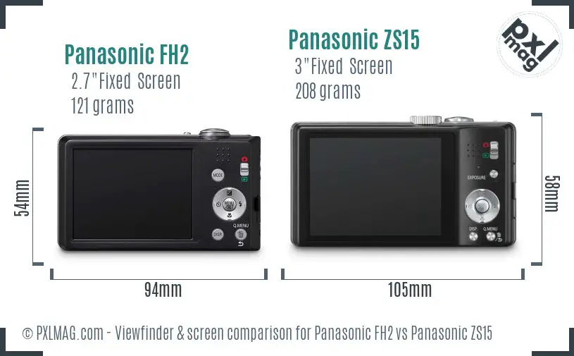 Panasonic FH2 vs Panasonic ZS15 Screen and Viewfinder comparison