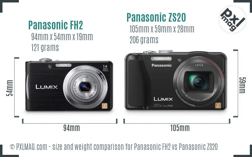 Panasonic FH2 vs Panasonic ZS20 size comparison