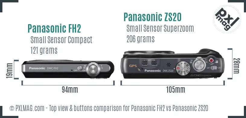 Panasonic FH2 vs Panasonic ZS20 top view buttons comparison