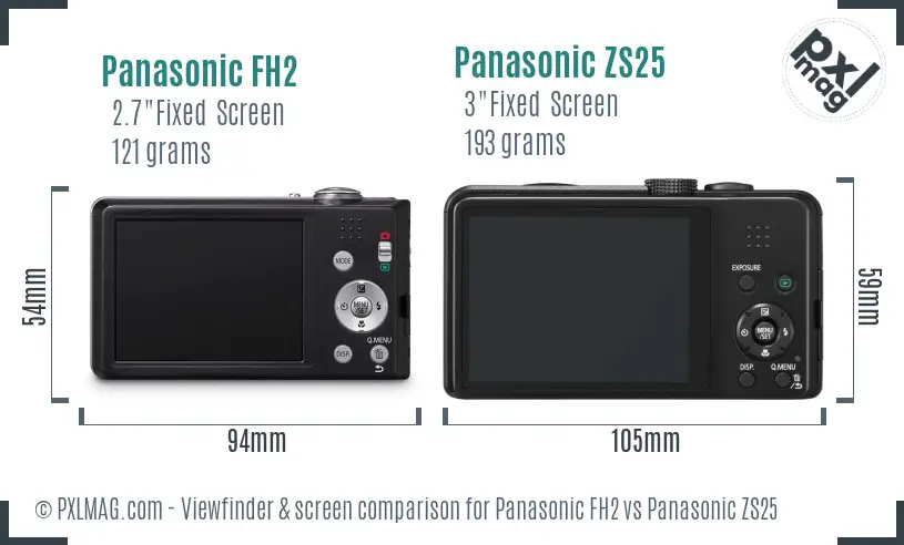 Panasonic FH2 vs Panasonic ZS25 Screen and Viewfinder comparison