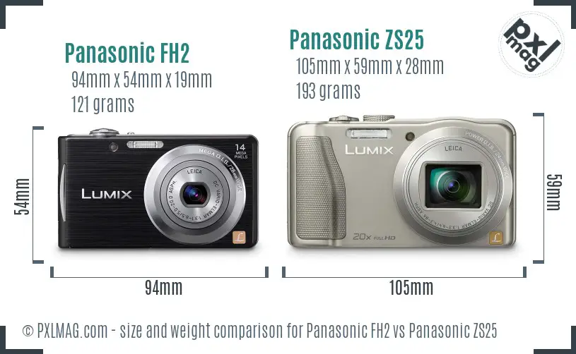 Panasonic FH2 vs Panasonic ZS25 size comparison