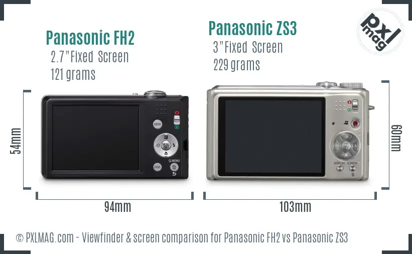 Panasonic FH2 vs Panasonic ZS3 Screen and Viewfinder comparison