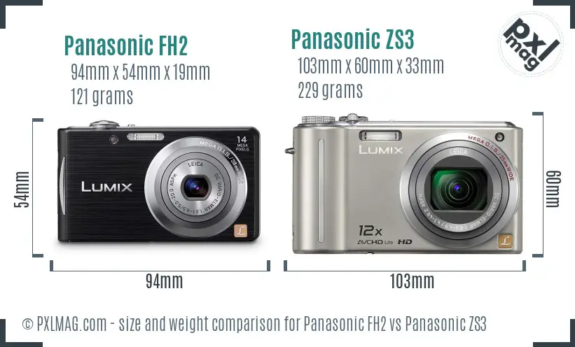 Panasonic FH2 vs Panasonic ZS3 size comparison