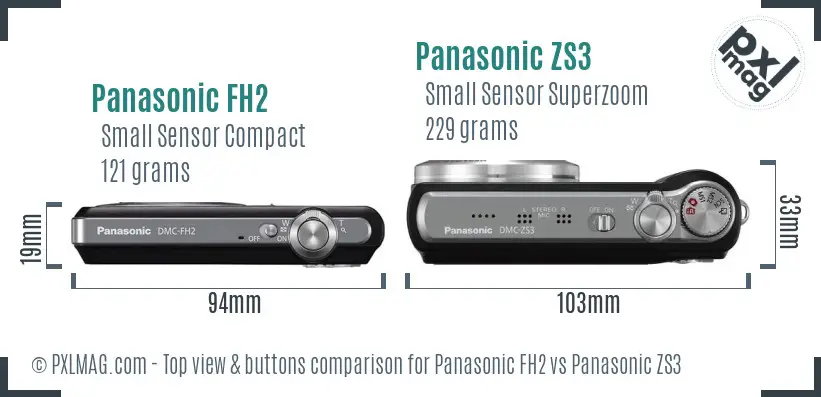 Panasonic FH2 vs Panasonic ZS3 top view buttons comparison