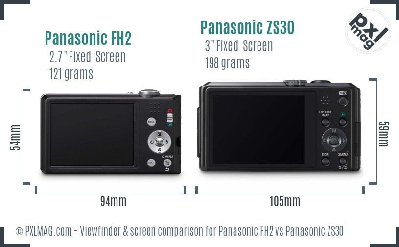 Panasonic FH2 vs Panasonic ZS30 Screen and Viewfinder comparison