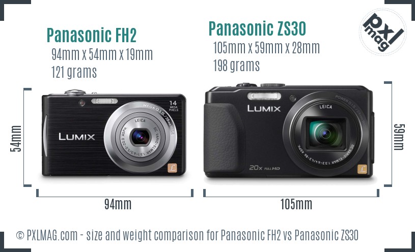 Panasonic FH2 vs Panasonic ZS30 size comparison