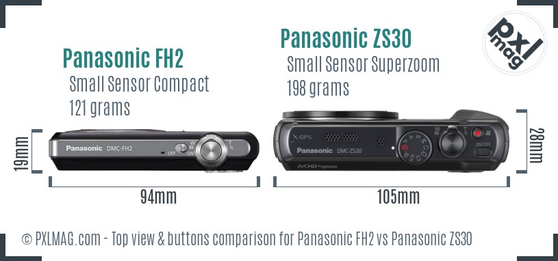 Panasonic FH2 vs Panasonic ZS30 top view buttons comparison