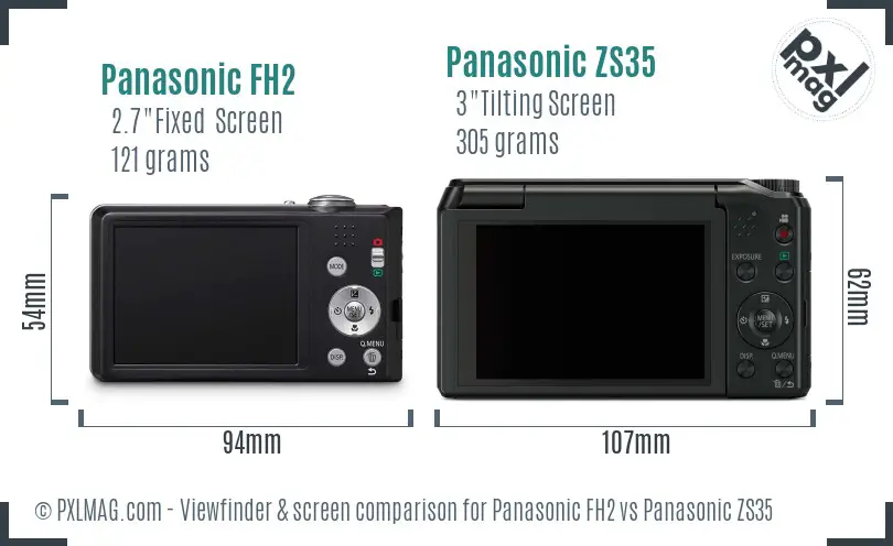 Panasonic FH2 vs Panasonic ZS35 Screen and Viewfinder comparison