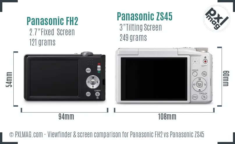 Panasonic FH2 vs Panasonic ZS45 Screen and Viewfinder comparison