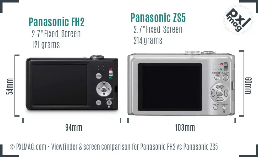 Panasonic FH2 vs Panasonic ZS5 Screen and Viewfinder comparison
