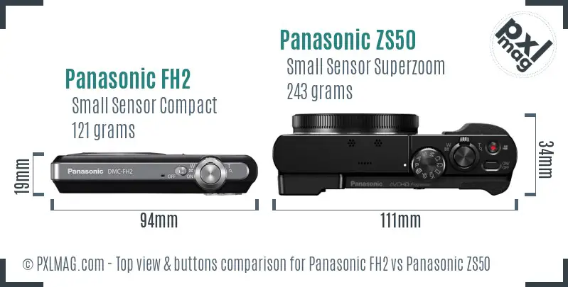 Panasonic FH2 vs Panasonic ZS50 top view buttons comparison
