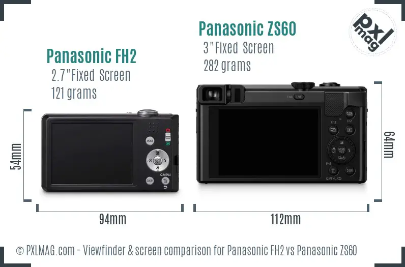 Panasonic FH2 vs Panasonic ZS60 Screen and Viewfinder comparison
