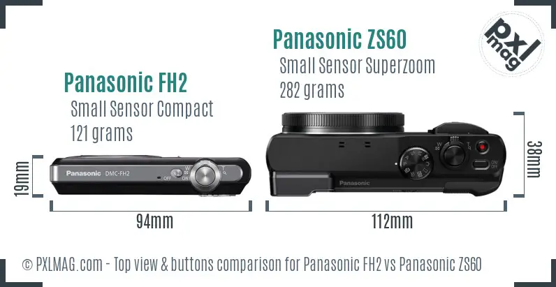 Panasonic FH2 vs Panasonic ZS60 top view buttons comparison