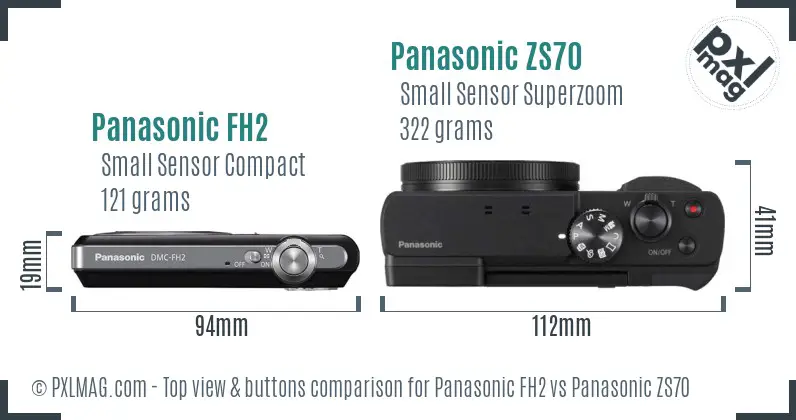 Panasonic FH2 vs Panasonic ZS70 top view buttons comparison