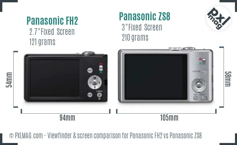 Panasonic FH2 vs Panasonic ZS8 Screen and Viewfinder comparison