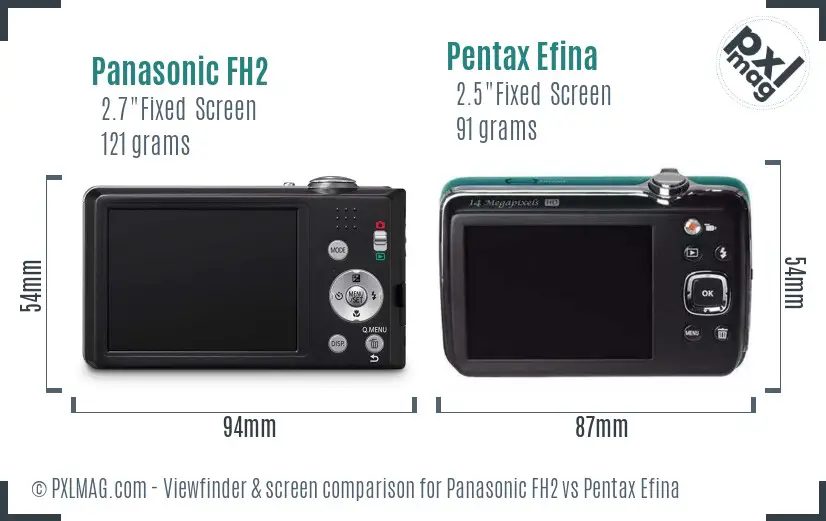 Panasonic FH2 vs Pentax Efina Screen and Viewfinder comparison