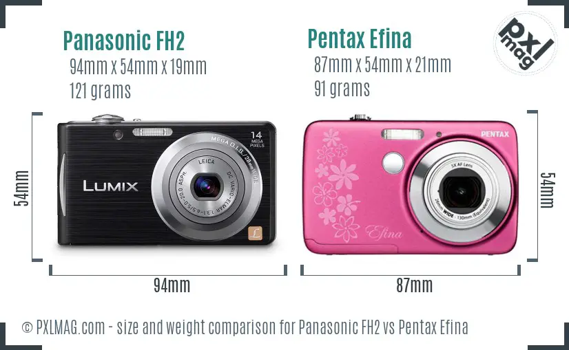 Panasonic FH2 vs Pentax Efina size comparison