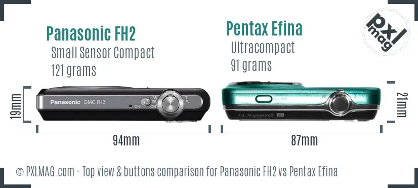 Panasonic FH2 vs Pentax Efina top view buttons comparison